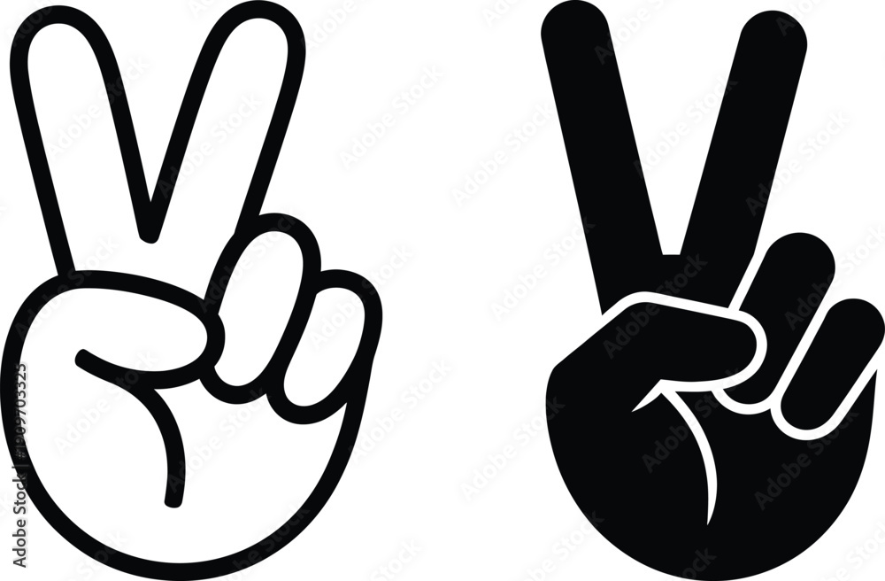 Fototapeta premium Two different styles of the peace sign gesture illustrated in black and white