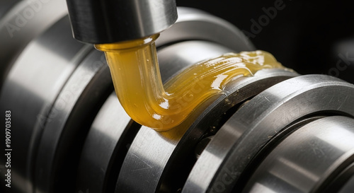 Grease applied to metal machinery, showcasing lubrication and maintenance in action
