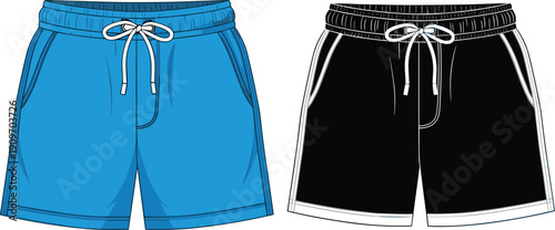 Men athletic shorts flat vector illustration front view sportswear apparel design casual running gym clothing template