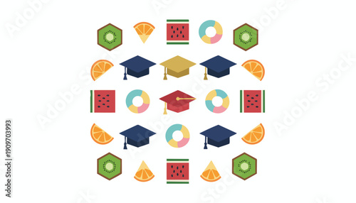 Academic Success and Summer Wellness: Seamless Vector Pattern for Corporate E-Learning, Data Reporting, and Health Initiatives