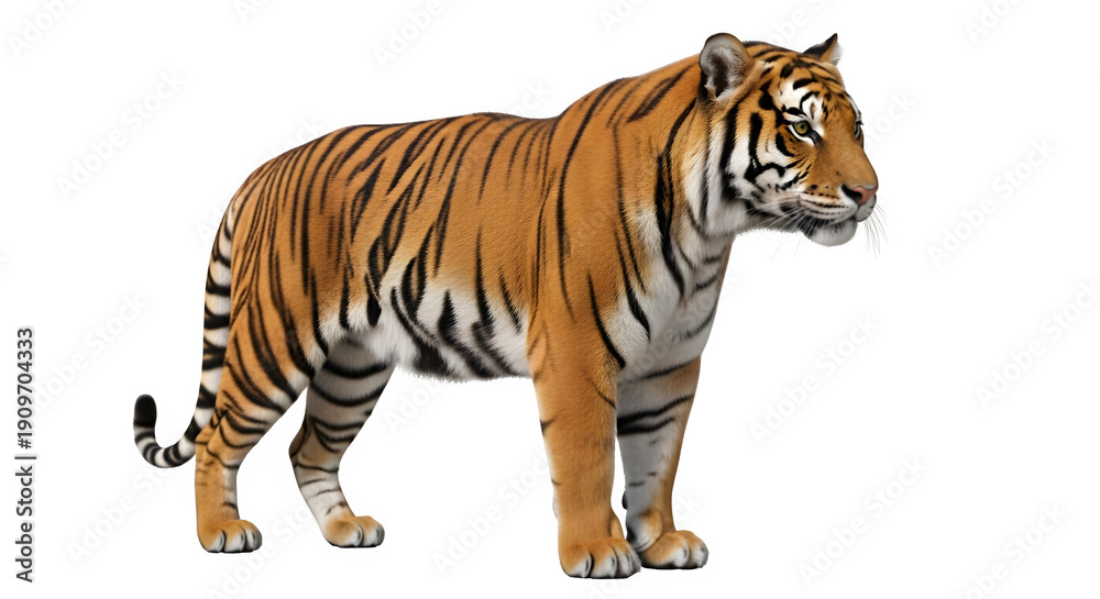 Obraz premium Realistic standing tiger illustration isolated on white background