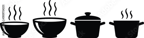 Four different types of containers used for cooking and serving food