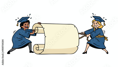 High-stakes academic competition over degree requirements or complex contract negotiations illustration