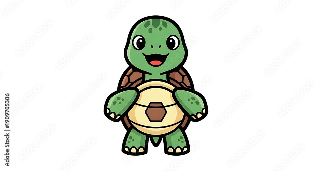 Obraz premium Cartoon Turtle Character with Shell Illustration.