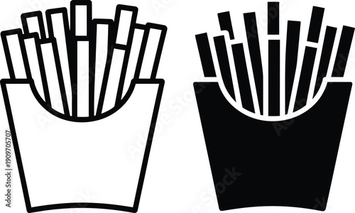 Two distinct styles of french fries containers with black and white design