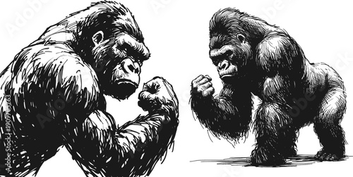The Soulful Stare Gorilla line art drawing  sketch vector hand drawn illustration