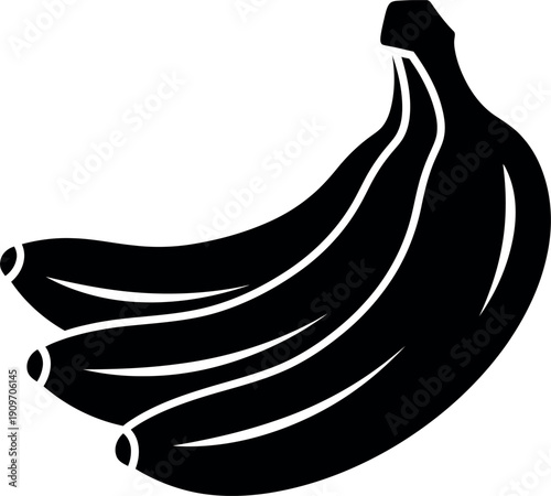 Black and white banana bunch icon tropical fruit cluster group