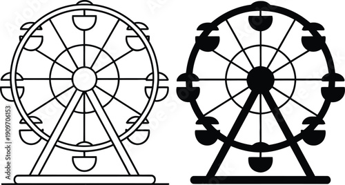 Comparison of two different styles of ferris wheels in black and white