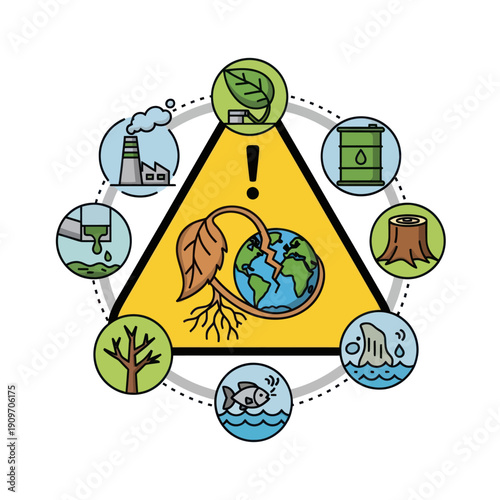 Environmental pollution warning with cracked Earth and global ecological crisis
