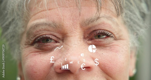 Schilderij op canvas Presenting mature woman revealing facial texture in close-up portrait, with fina