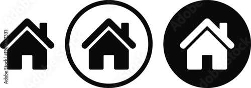 Three different house icons representing various home types and statuses