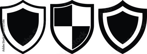 Three shields with different patterns and designs in a row