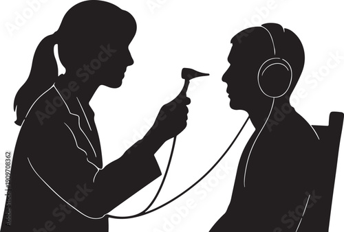 Audiologist checking patient silhouette 