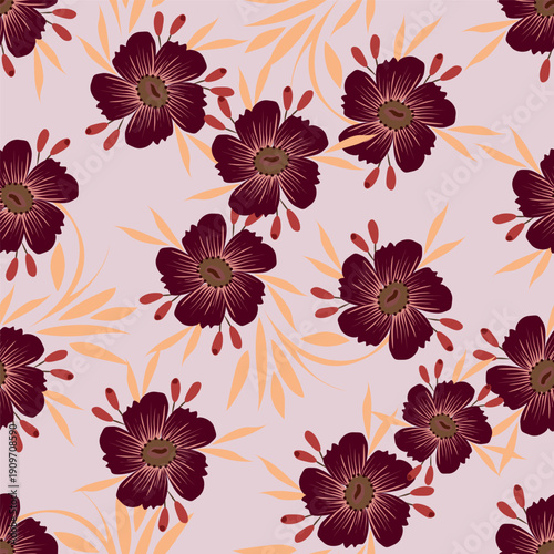 Cute seamless pattern with decorative flowers and leaves can be used for wallpapers, surface textures, textile,linen, kids cloth, pattern fills, page backgrounds and more designs