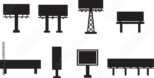 Comprehensive Set of Billboard Silhouettes and Outdoor Advertising Signage Icons Vector Collection: Modern and Classic Hoarding Templates for Marketing Campaigns
