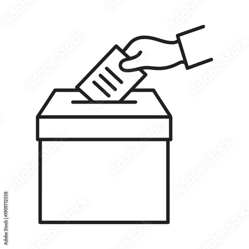 Hand inserting a ballot into a voting box simple line art illustration