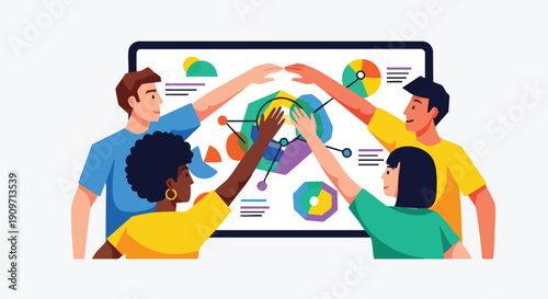 High-Impact Team Synergy: Diverse Professionals Analyzing Complex Data Visualization for Strategic Outcomes