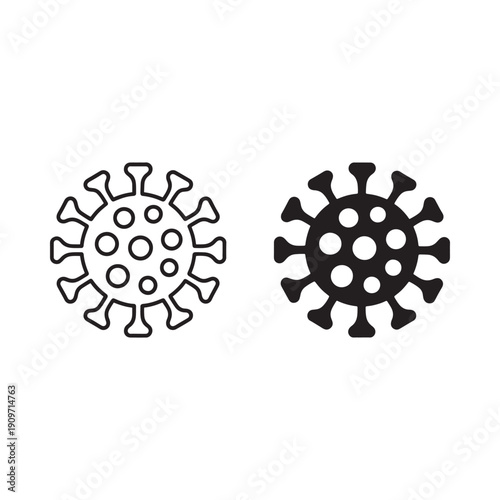 Two depictions of a virus particle one outlined and one solid black