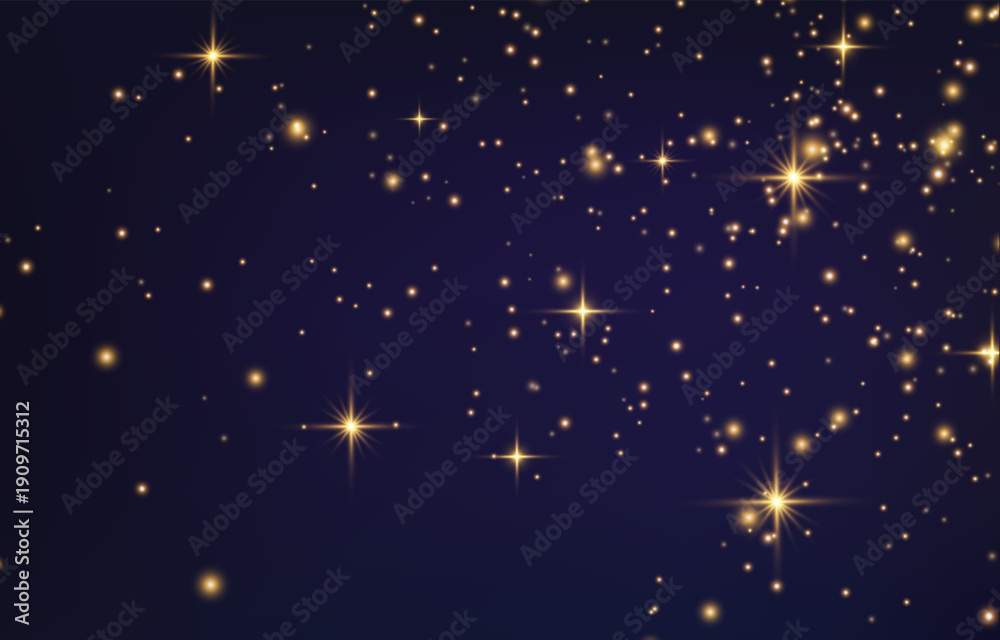 Fototapeta premium Vector flying particles of light. Magical light dust, dusty shine. Christmas light effect. Sparkling particles of fairy dust glow in transparent background. Vector illustration
