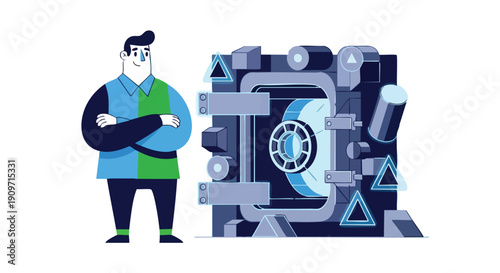 Confident Security Professional Guarding High-Value Corporate Digital Assets and FinTech Solutions