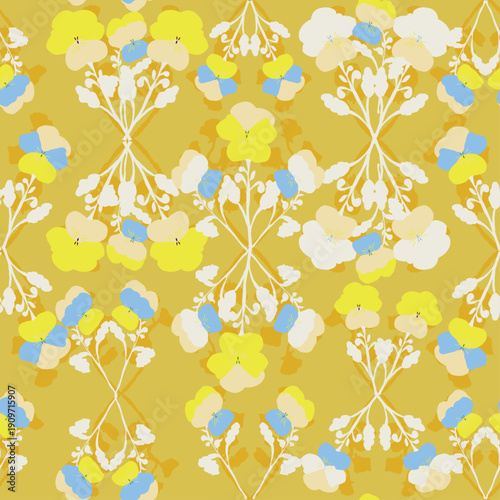 Yellow Pansy Botanical Seamless Pattern
