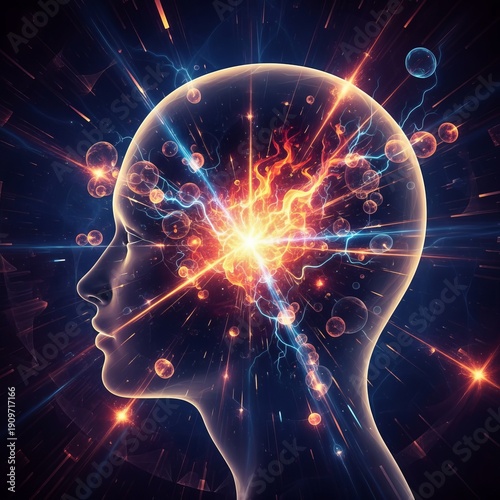 Spark of Insight A small spark or flame igniting within a styliz