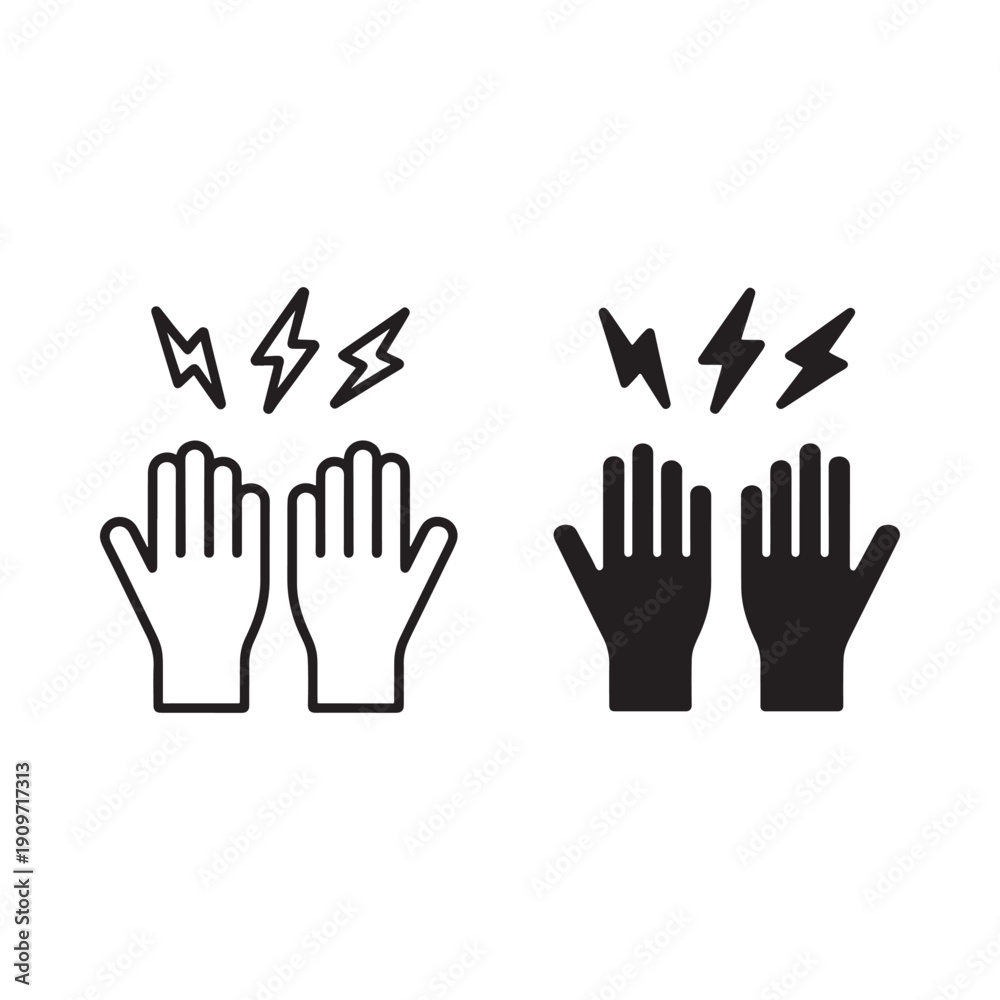 Obraz premium Warning sign depicting hands with lightning bolts above in two color schemes