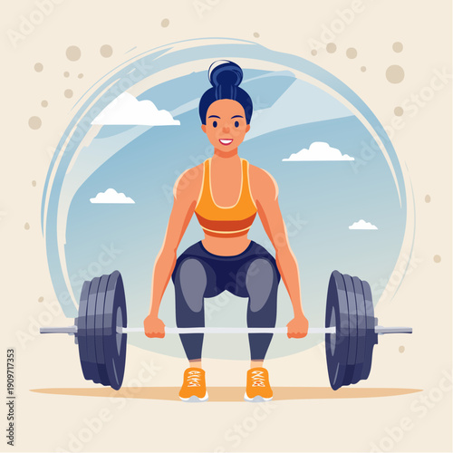 Woman performing deadlift exercise with a barbell in gym