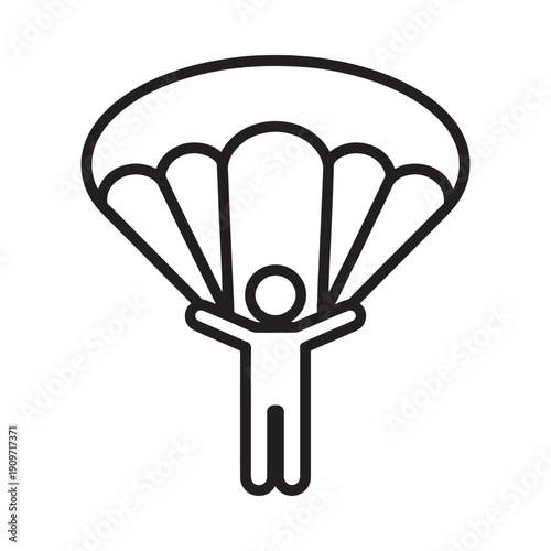 Simple line drawing depicting a skydiver with an open parachute