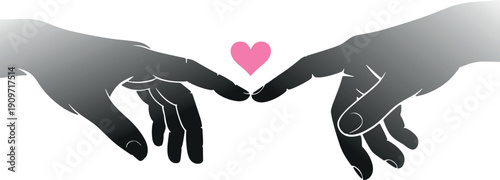 Creation of Adam Style Hands Touching with Pink Heart Illustration
