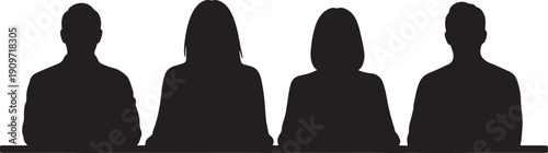 Four black silhouettes of people sitting at a table also transparent background
