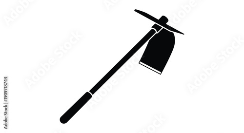 Black silhouette of a shovel with a long handle and flat blade