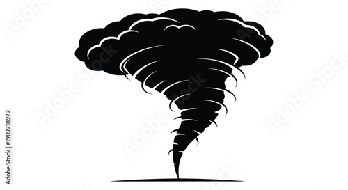 Black tornado silhouette against white background with swirling winds