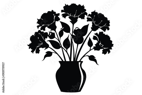 carnation vase silhouette line art vector illustration