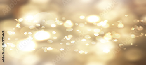 Golden bokeh lights background abstract festive blur. warm glitter soft glowing circles. Texture with soft glitter, glow and shimmer. Seamless luxury background with warm, vector illustration.