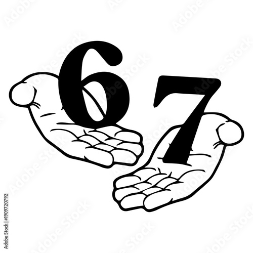 Number 67 With Hands Gesture Vector Illustration