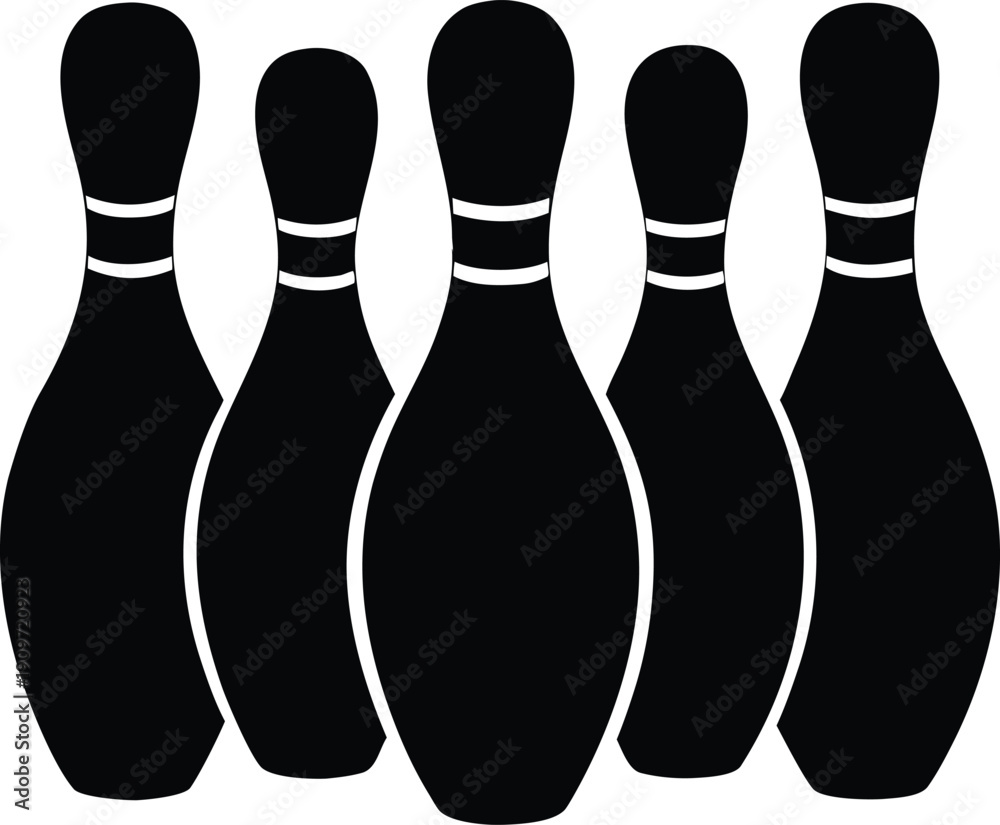 Fototapeta premium Five black bowling pins arranged in a row simple graphic illustration silhouette