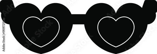 Heart shaped sunglasses silhouette isolated on white background, love romance fashion accessory illustration for valentines, summer style, design branding