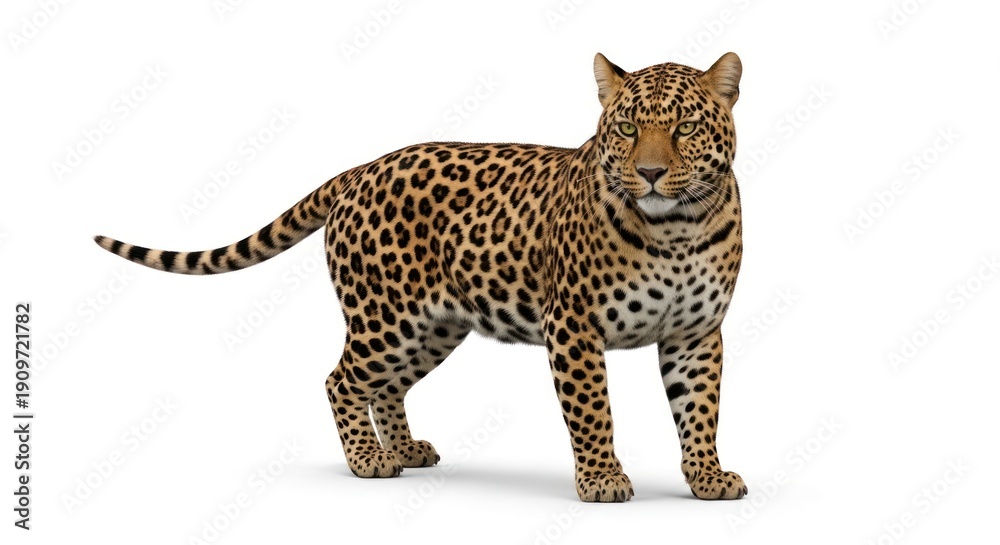 Fototapeta premium Leopard Standing on White Background.