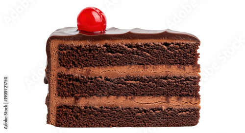 Foto Delicious chocolate cake slice with cherry isolated PNG, rich dessert with layer
