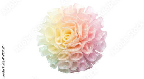 Foto Pastel rainbow loofah sponge isolated PNG, colorful bath puff for gentle exfolia