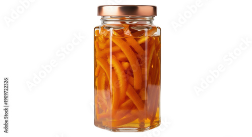 Obraz na płótnie Candied orange peel in glass jar isolated PNG, homemade citrus dessert on transp