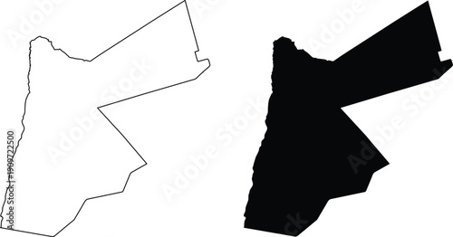 Jordan outline and filled map on white background silhouette