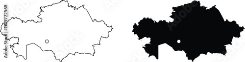 Kazakhstan outline and filled map with capital on white background