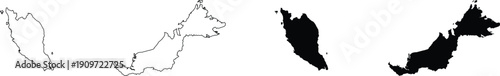 Фотография Malaysia Map Outline and Silhouette Set country