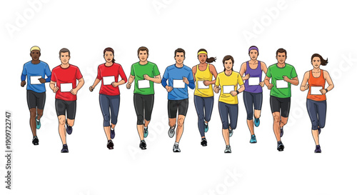 A diverse group of cartoon runners participating in a race