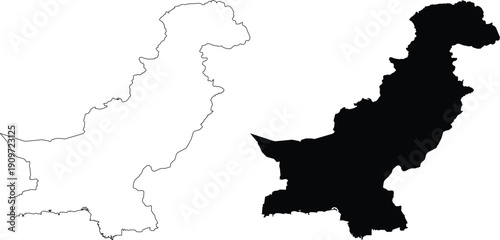 Pakistan outline and silhouette map country