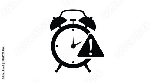 Black silhouette of an alarm clock with exclamation mark symbol