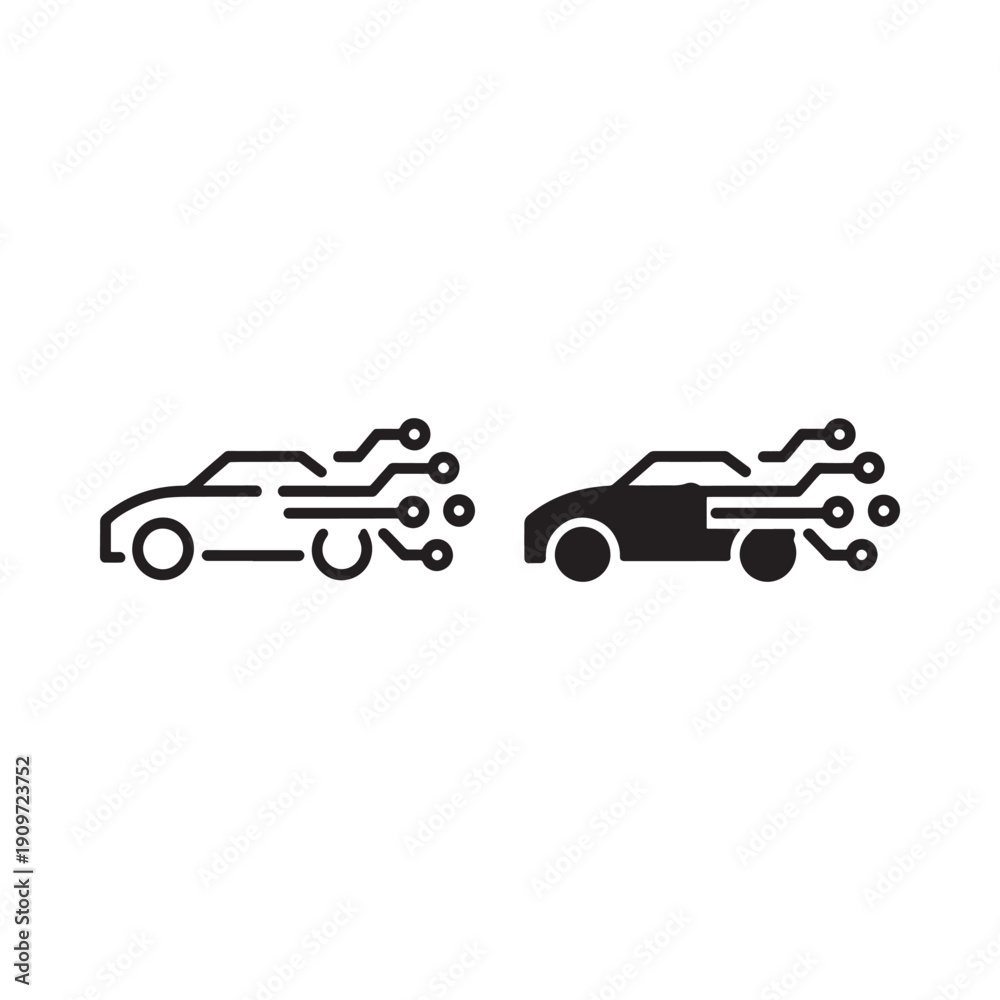 Fototapeta premium Automotive technology concept car silhouettes with integrated circuit patterns