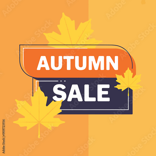 Autumn sale banner with yellow leaves on orange background